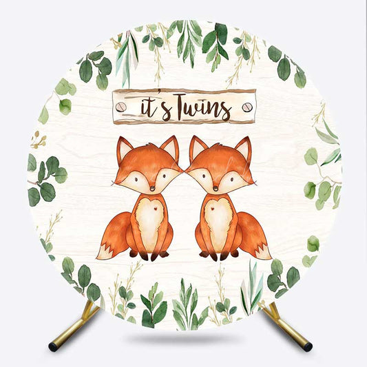 Lofaris Twins Foxes Greenery Baby Shower Round Backdrop