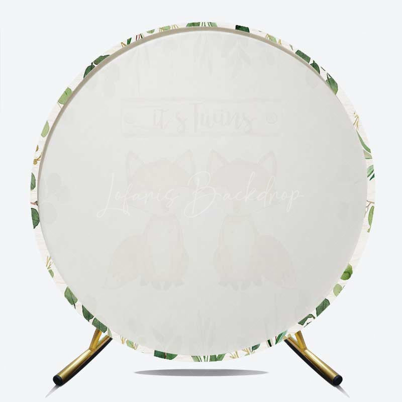 Lofaris Twins Foxes Greenery Baby Shower Round Backdrop