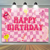 Lofaris Twisted Hot Pink Plaid Leopard Lip Birthday Backdrop