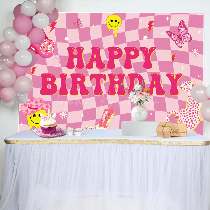 Lofaris Twisted Hot Pink Plaid Leopard Lip Birthday Backdrop