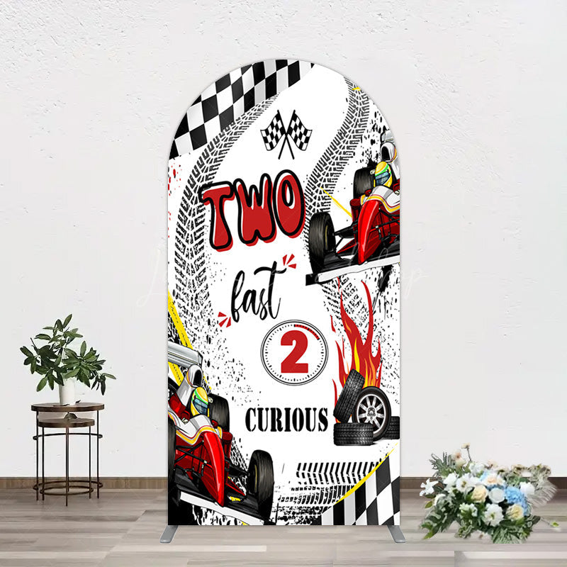 Lofaris Two Fast 2 Curious Racing Birthday Arch Backdrop