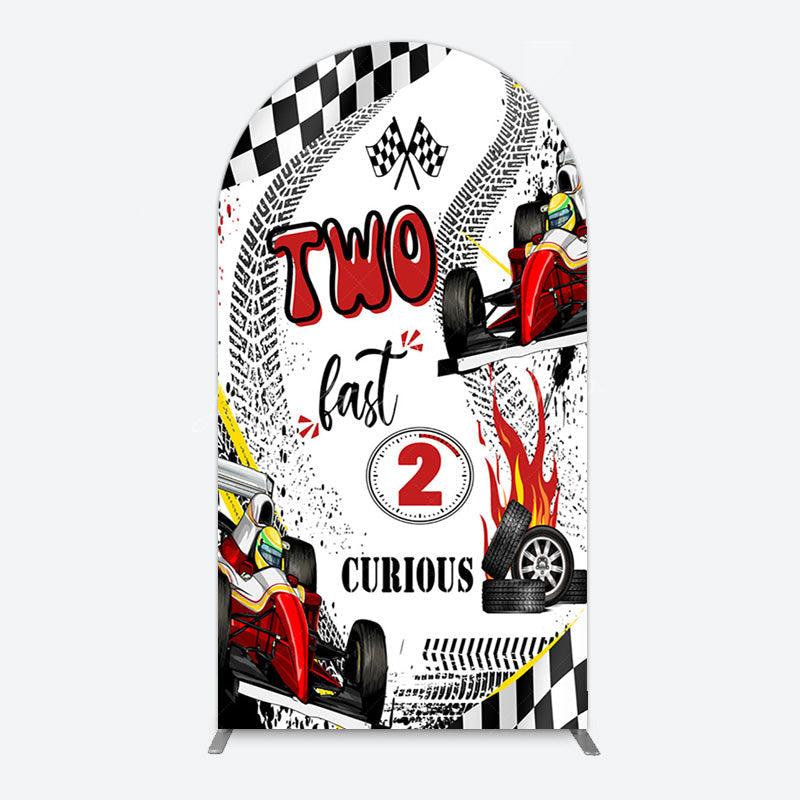 Lofaris Two Fast 2 Curious Racing Birthday Arch Backdrop