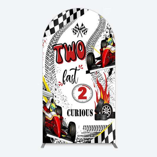 Lofaris Two Fast 2 Curious Racing Birthday Arch Backdrop