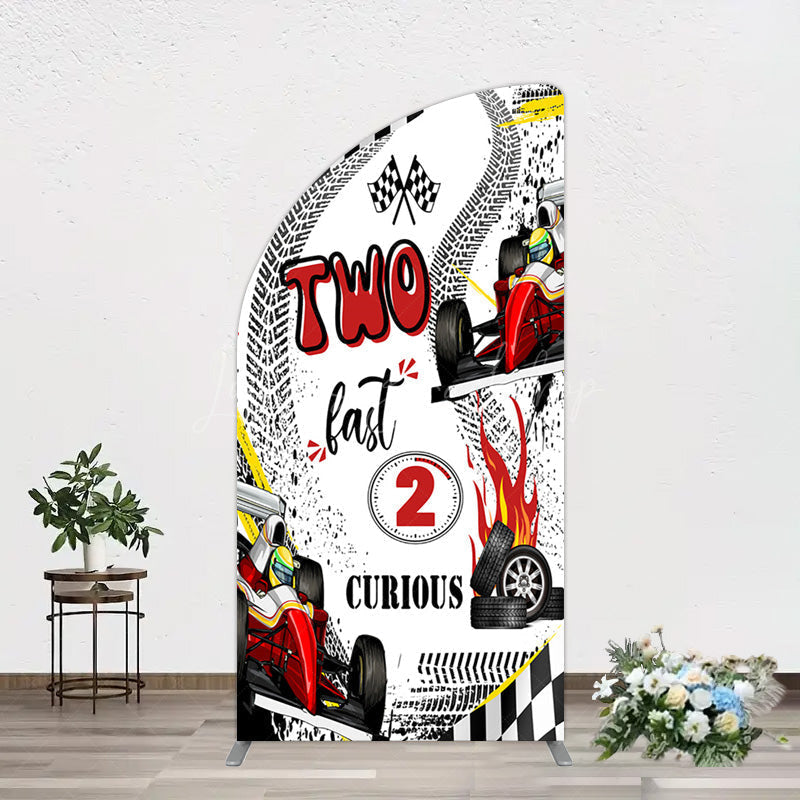 Lofaris Two Fast 2 Curious Racing Birthday Half Moon Arch Backdrop