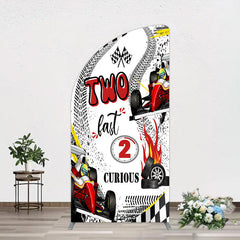Lofaris Two Fast 2 Curious Racing Birthday Half Moon Arch Backdrop