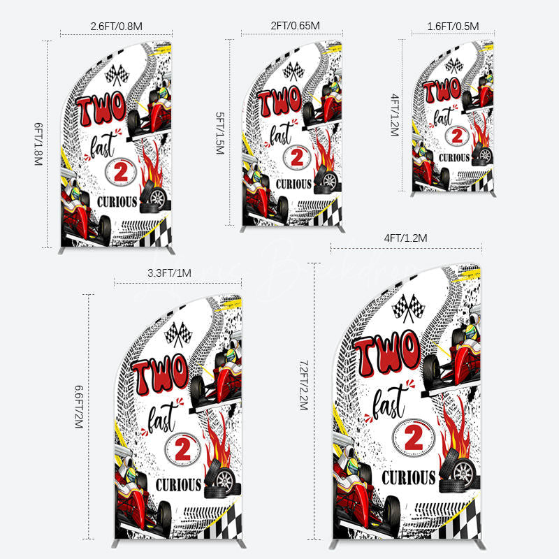 Lofaris Two Fast 2 Curious Racing Birthday Half Moon Arch Backdrop