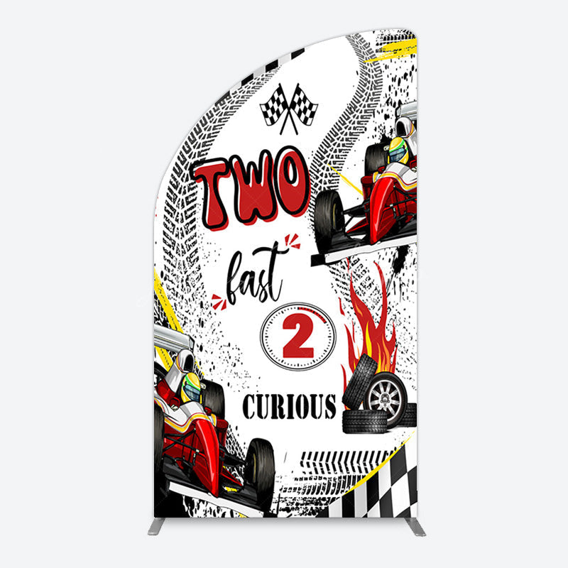 Lofaris Two Fast 2 Curious Racing Birthday Half Moon Arch Backdrop