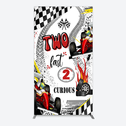 Lofaris Two Fast 2 Curious Racing Birthday Rectangle Backdrop