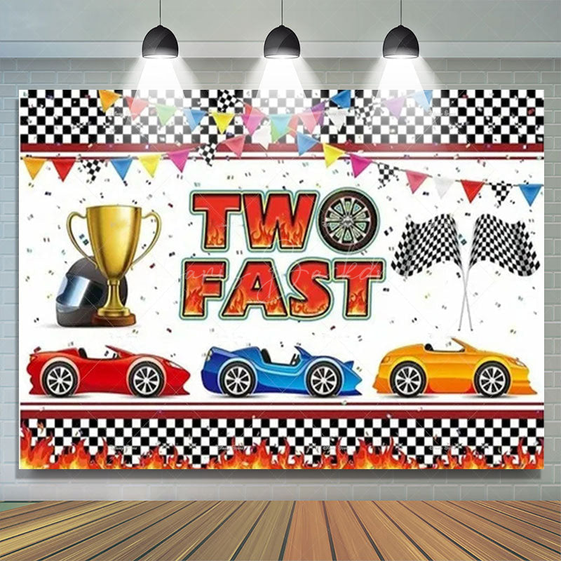 Lofaris Two Fast Racing Car Birthday Backdrop For Boys Sports Party Decor Kids Photo Prop
