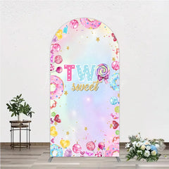 Lofaris Two Sweet Arched Backdrop for 2nd Birthday Candyland Donut Lollipop Party Pastel Rainbow Dessert Table Decor