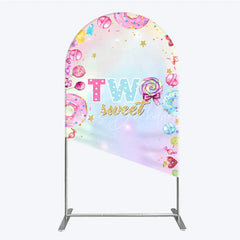 Lofaris Two Sweet Arched Backdrop for 2nd Birthday Candyland Donut Lollipop Party Pastel Rainbow Dessert Table Decor