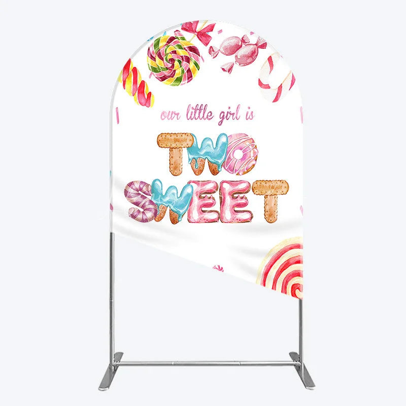 Lofaris Two Sweet Birthday Arch Backdrop Watercolor Donut Candy Party Decoration Girl 2nd Background