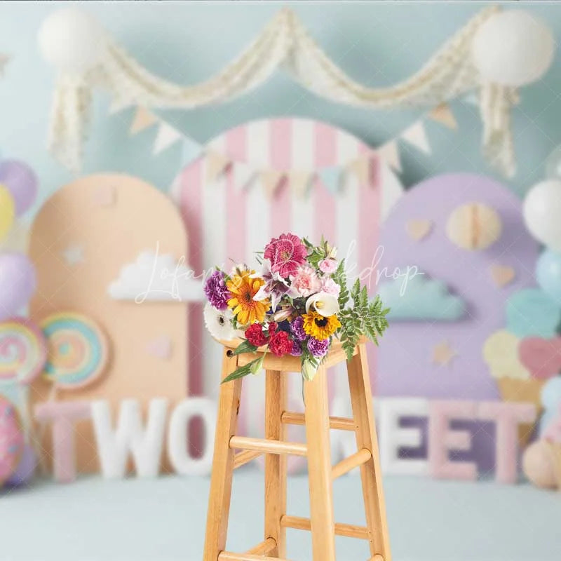 Lofaris Two Sweet Birthday Backdrop Ice Cream Donut Pastel Arch Photography Background 2nd Party Decoration
