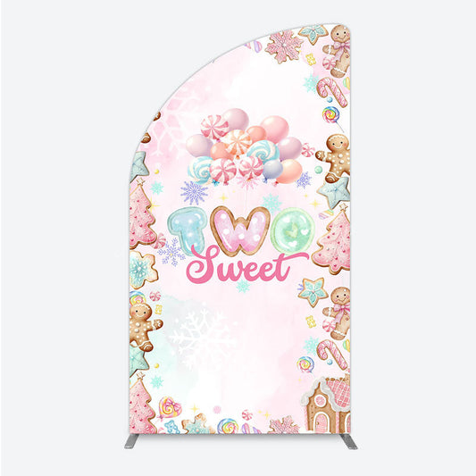 Lofaris Two Sweet Birthday Half Moon Arch Backdrop for 2nd Winter Candyland with Gingerbread Christmas Shoppe Party