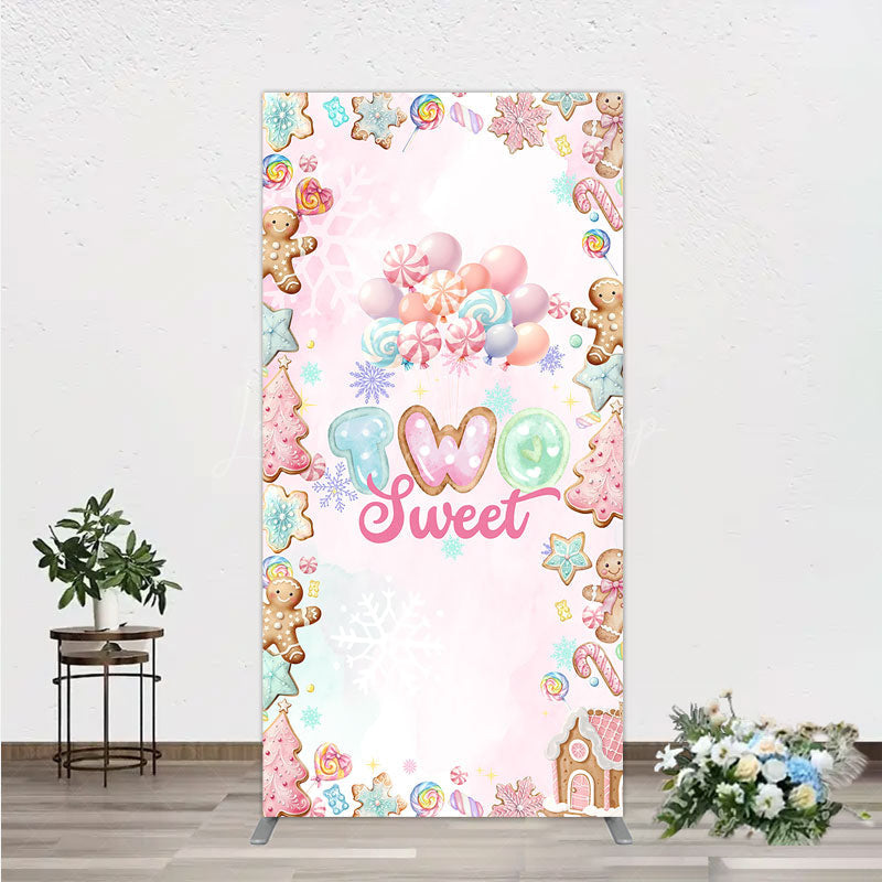 Lofaris Two Sweet Birthday Rectangle Backdrop for 2nd Winter Candyland with Gingerbread Christmas Shoppe Party