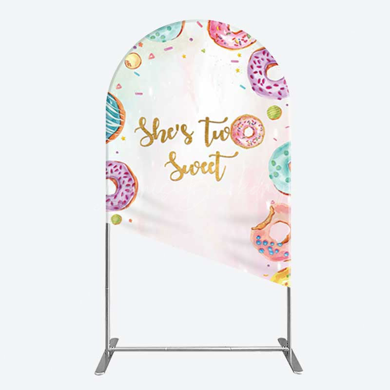 Lofaris Two Sweet Donut Pink Girl Birthday Arch Backdrop