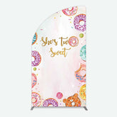 Lofaris Two Sweet Donut Pink Girl Birthday Half Moon Arch Backdrop
