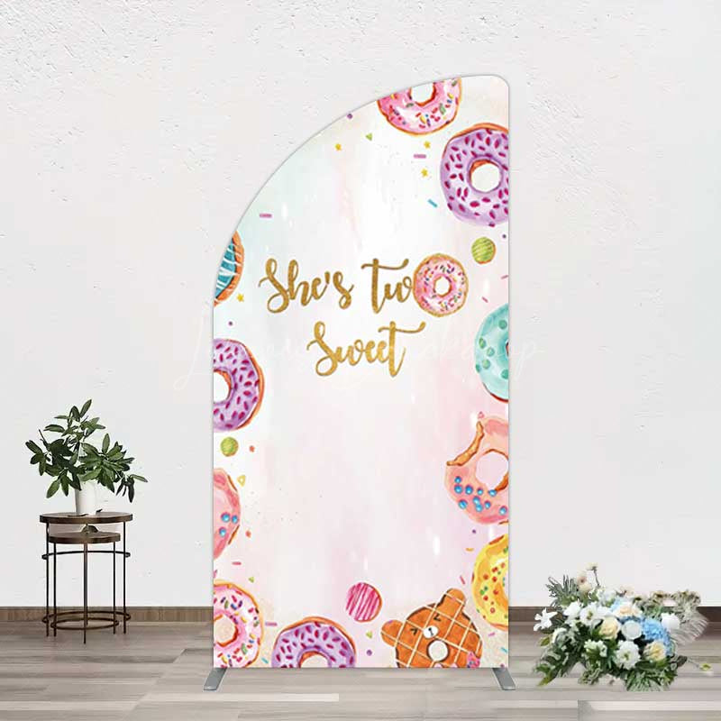 Lofaris Two Sweet Donut Pink Girl Birthday Half Moon Arch Backdrop