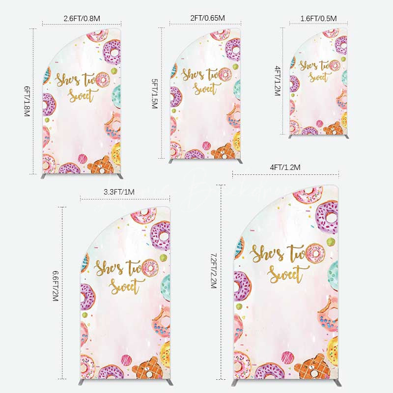 Lofaris Two Sweet Donut Pink Girl Birthday Half Moon Arch Backdrop