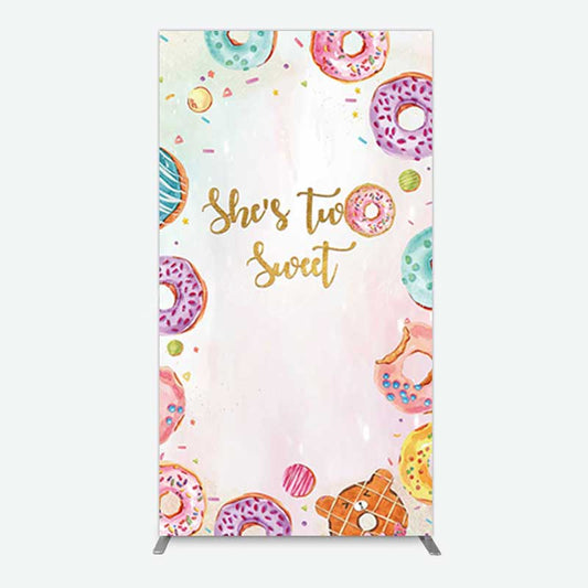 Lofaris Two Sweet Donut Pink Girl Birthday Rectangle Backdrop