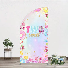 Lofaris Two Sweet Half Moon Arched Backdrop for 2nd Birthday Candyland Donut Lollipop Party Pastel Rainbow Dessert Table Decor