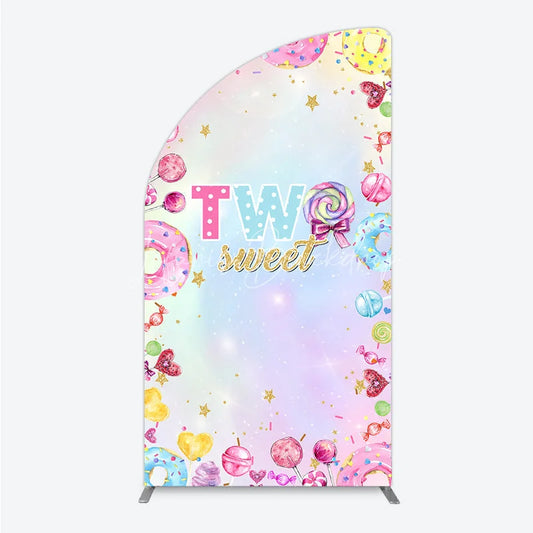 Lofaris Two Sweet Half Moon Arched Backdrop for 2nd Birthday Candyland Donut Lollipop Party Pastel Rainbow Dessert Table Decor