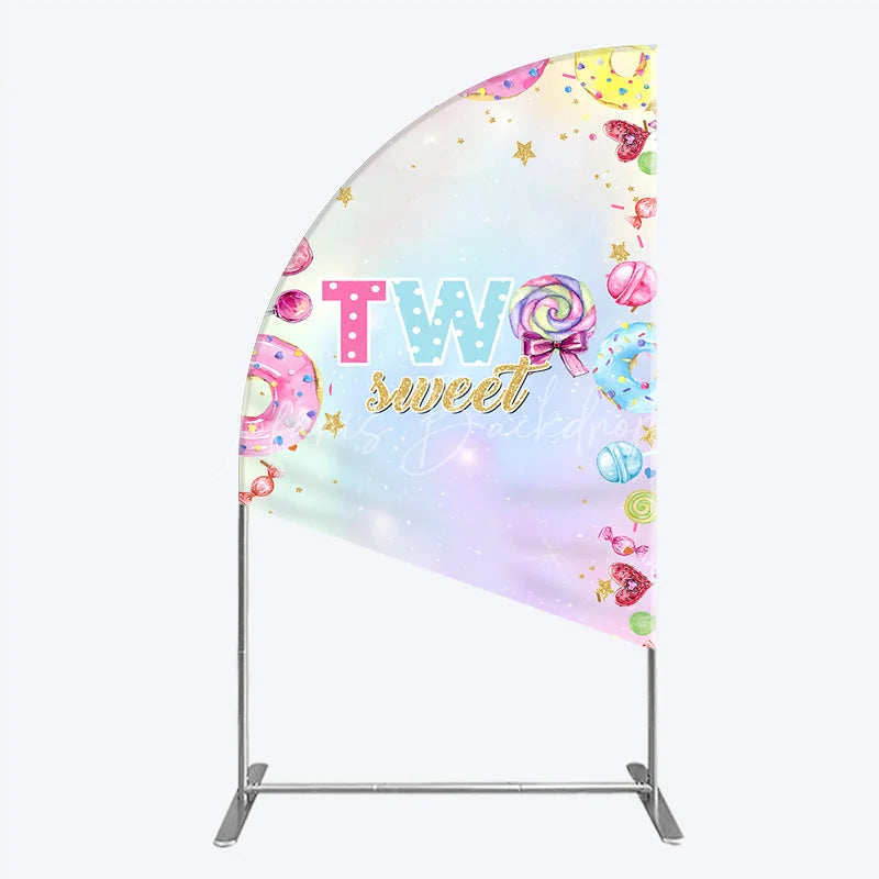 Lofaris Two Sweet Half Moon Arched Backdrop for 2nd Birthday Candyland Donut Lollipop Party Pastel Rainbow Dessert Table Decor