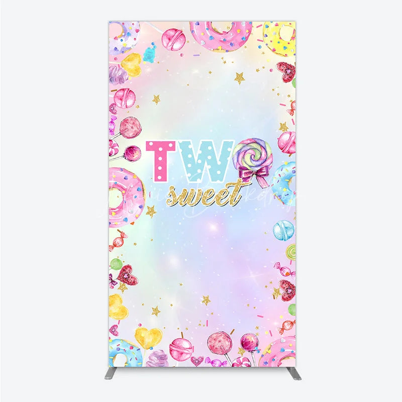 Lofaris Two Sweet Rectangleed Backdrop for 2nd Birthday Candyland Donut Lollipop Party Pastel Rainbow Dessert Table Decor