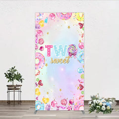 Lofaris Two Sweet Rectangleed Backdrop for 2nd Birthday Candyland Donut Lollipop Party Pastel Rainbow Dessert Table Decor