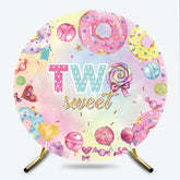 Lofaris Two Sweet Round Backdrop for 2nd Birthday Party Donut and Lollipop Candyland Theme Photo Booth Decor Girls