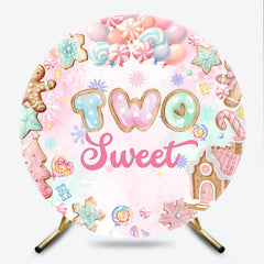 Lofaris Two Sweet Winter Candyland Round Backdrop Gingerbread and Cookies 2nd Birthday Christmas Themed Party Decor