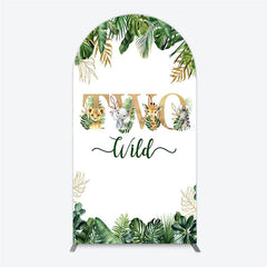 Lofaris Two Wild Safari Animals Birthday Arch Backdrop Jungle Tropical Palm Leaves 2nd Party Background