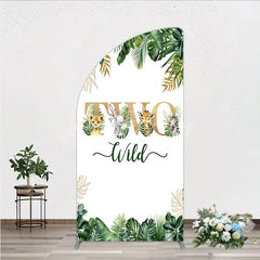 Lofaris Two Wild Safari Animals Birthday Half Moon Arch Backdrop Jungle Tropical Palm Leaves 2nd Party Background