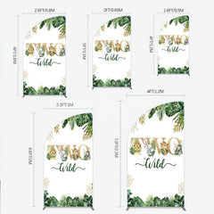Lofaris Two Wild Safari Animals Birthday Half Moon Arch Backdrop Jungle Tropical Palm Leaves 2nd Party Background