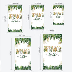 Lofaris Two Wild Safari Animals Birthday Rectangle Backdrop Jungle Tropical Palm Leaves 2nd Party Background