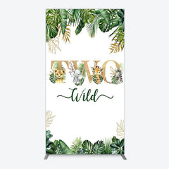 Lofaris Two Wild Safari Animals Birthday Rectangle Backdrop Jungle Tropical Palm Leaves 2nd Party Background