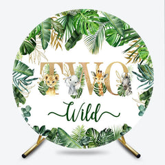 Lofaris TWO Wild Safari Animals Round Backdrop Tropical Jungle Leaves 2nd Birthday Party Decoration for Boy or Girl