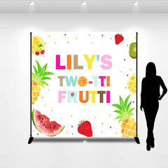 Lofaris Twotti Frutti Second Birthday Backdrop Custom Name Tropical Party Decor Colorful Summer Fruits and Pineapple