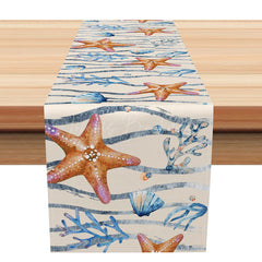 Lofaris Under the Sea Coral and Starfish Table Runner Ocean View Nautical Decor Tropical Beach House Kitchen Linen