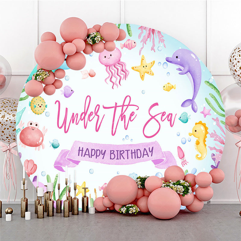 Lofaris Under The Sea Summer Cartoon Circle Birthday Backdrop