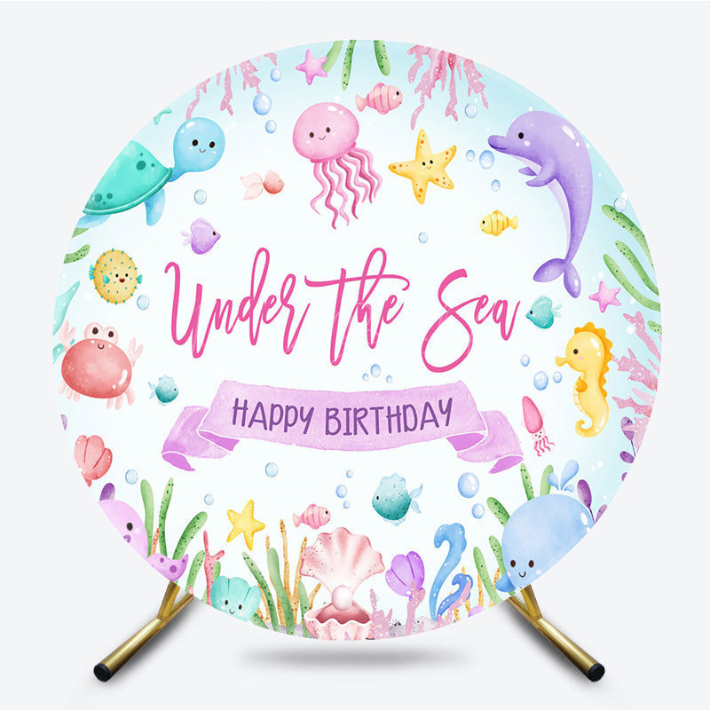 Lofaris Under The Sea Summer Cartoon Circle Birthday Backdrop