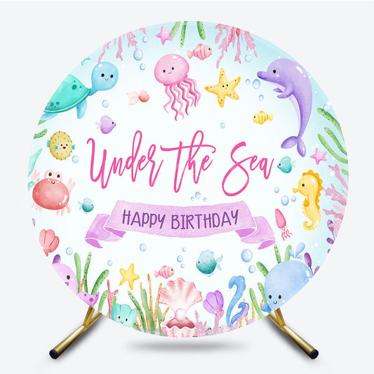 Lofaris Under The Sea Summer Cartoon Circle Birthday Backdrop