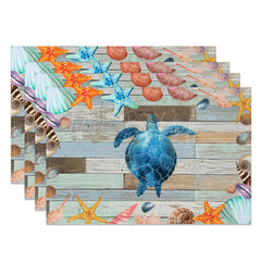 Lofaris Under The Sea Turtle Wood Summer Set of 4 Placemats