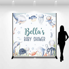 Lofaris Undersea Animals Custom Name Baby Shower Backdrop