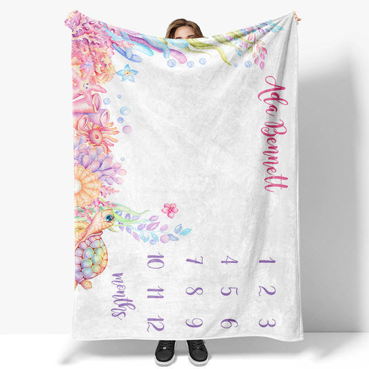 Lofaris Undersea Animals Monthly Table Custom Name Blanket