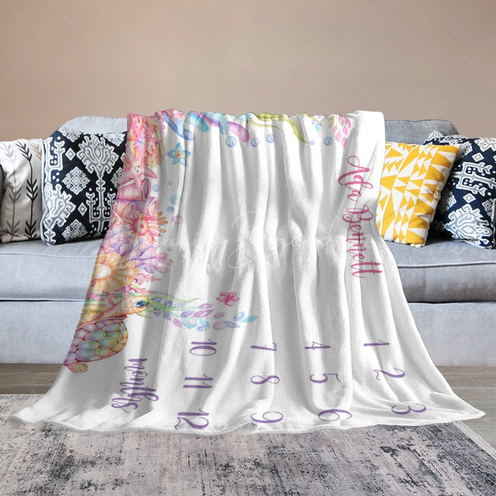 Lofaris Undersea Animals Monthly Table Custom Name Blanket