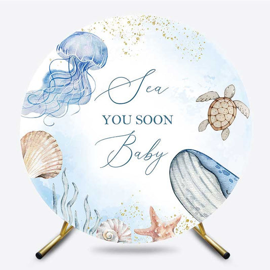 Lofaris Undersea Animals Sea You Soon Baby Round Backdrop