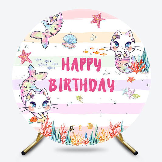 Lofaris Undersea Cat Mermaid Colorful Round Birthday Backdrop