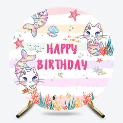 Lofaris Undersea Cat Mermaid Colorful Round Birthday Backdrop