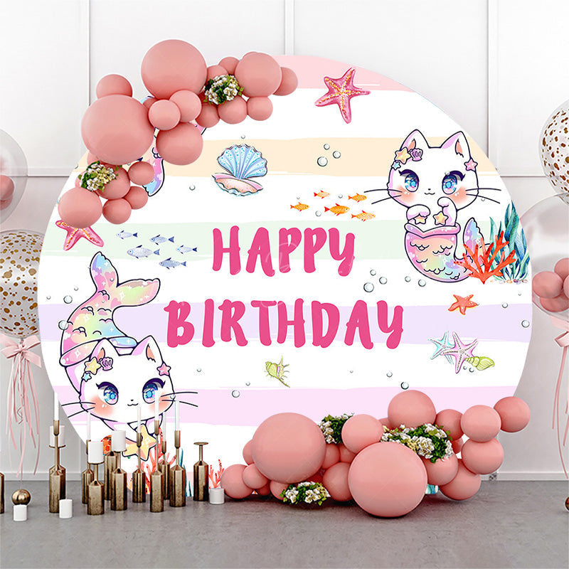 Lofaris Undersea Cat Mermaid Colorful Round Birthday Backdrop